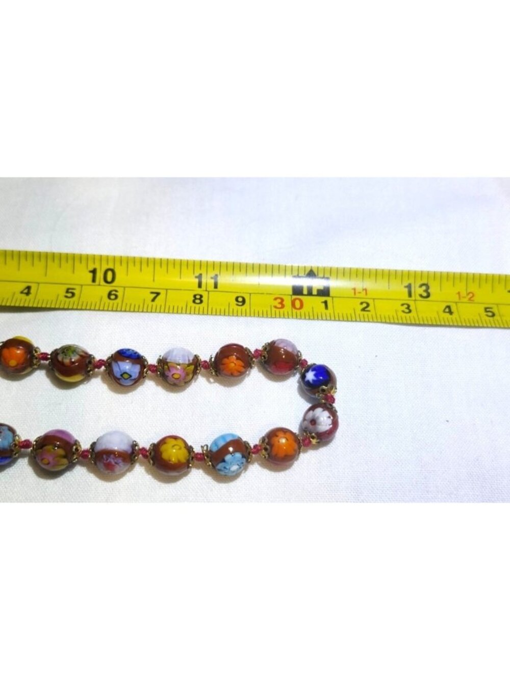 Vintage Italian Millefiori Glass Bead Necklace Gold-Tone Filigree End Caps - Picture 5 of 6